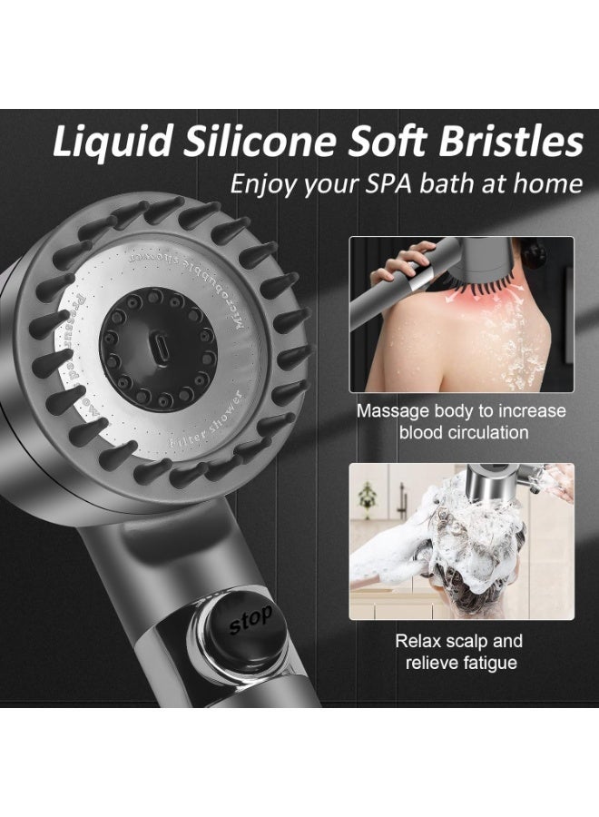 Filtered Shower Head with Handheld, High Pressure Water Flow and Multiple Spray Modes Shower Head with Filter, Power Wash for Hard Water, Showerhead with ON/OFF Switch for Pets Bath (Grey ＆ Hose) - Image 4